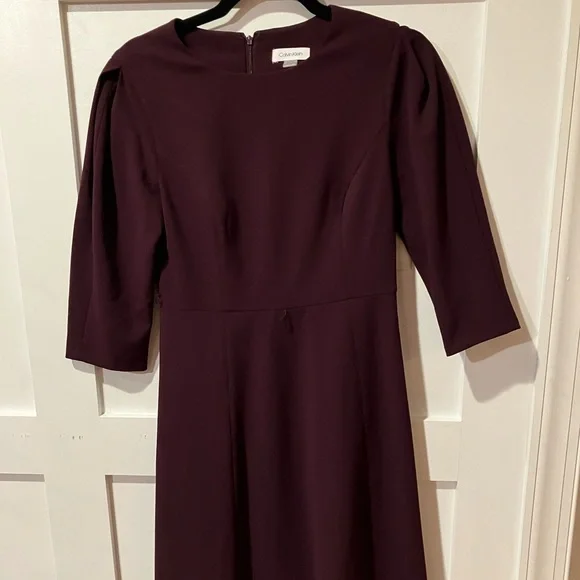 Calvin Klein | Dresses | Calvin Klein Womens Burgundy 34 Sleeve Kneelength  Wear To Work Dress 4 | Poshmark